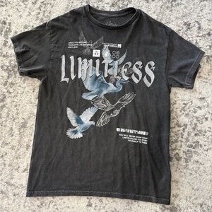 Limitless Graphic T Shirt Dark Gray Birds Print Cotton Crew Neck Size M